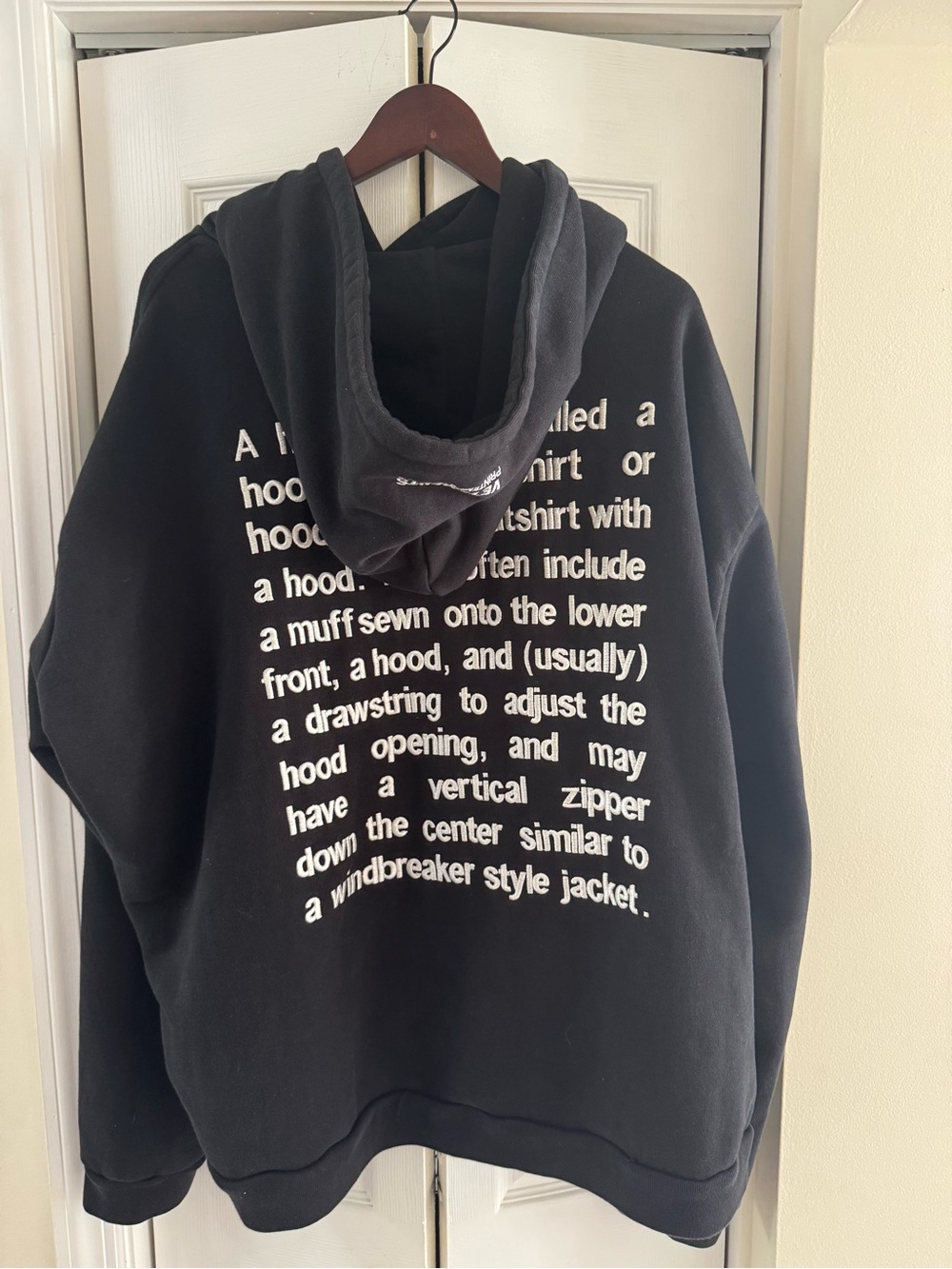 Vetements Black Crewneck Sweatshirt with White Text Back Print Hoodie